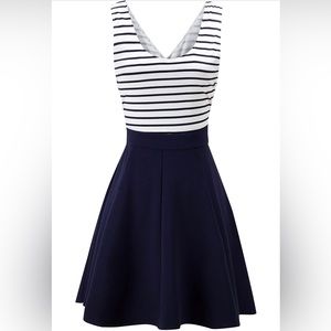 Navy and striped open back cocktail dress